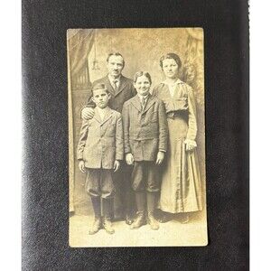 Vintage Family Portrait Unhappy Boy 1910s–20s Postcard Real Photo Edwardian Era
